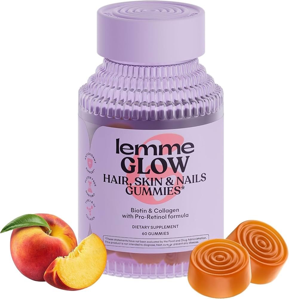 Lemme Glow hair skin nails 60 gummies biotin&collagen with pro-retinol formula