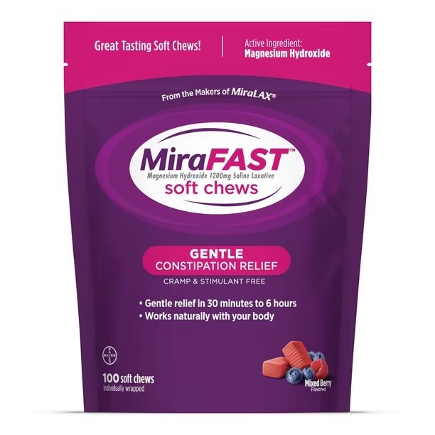 Mira fast soft chews gentle constipation relief, cramp&stimulant free 100 chews