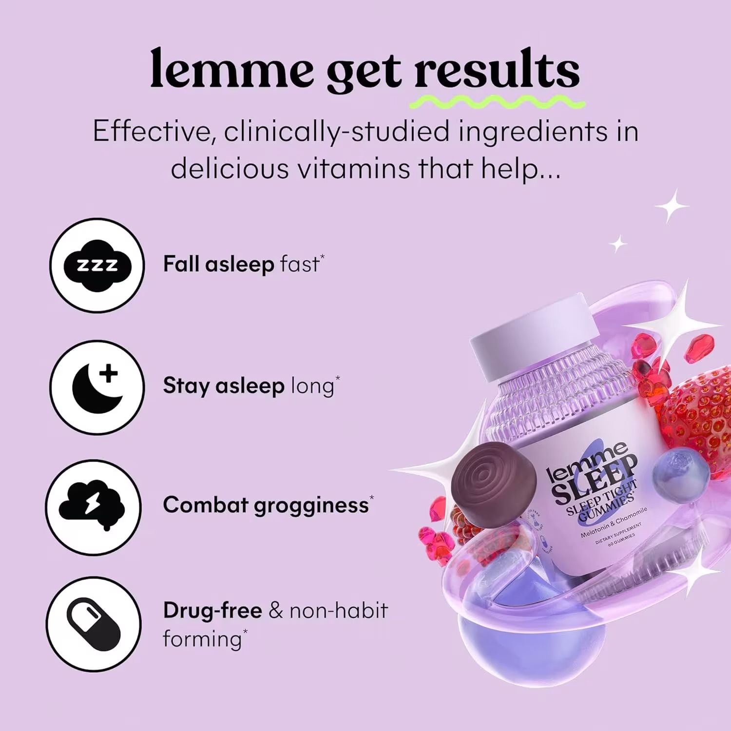 Lemme sleep 60 gummies melatonin & magnesium with L-Theanine and Chamomile