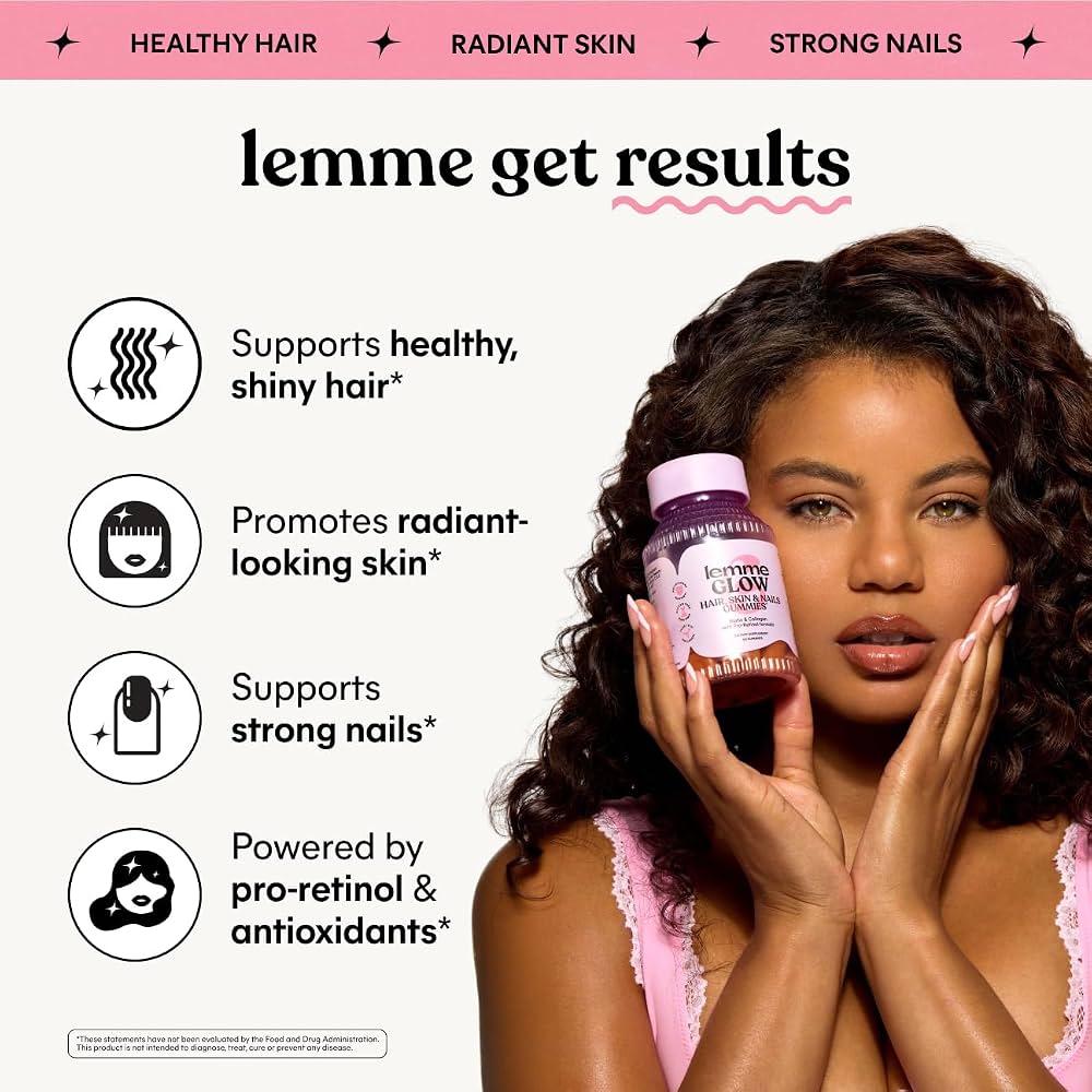 Lemme Glow hair skin nails 60 gummies biotin&collagen with pro-retinol formula