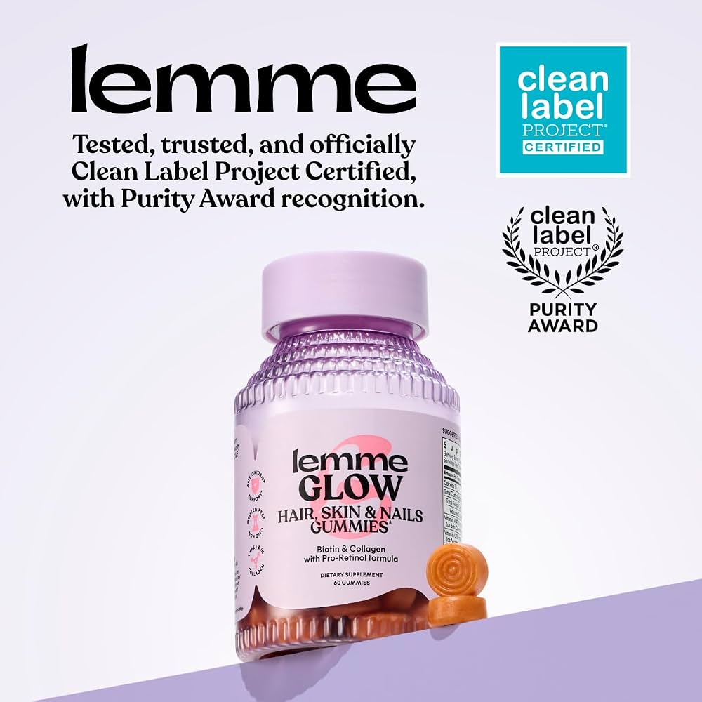Lemme Glow hair skin nails 60 gummies biotin&collagen with pro-retinol formula