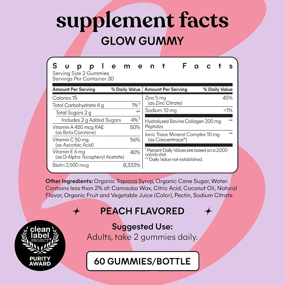 Lemme Glow hair skin nails 60 gummies biotin&collagen with pro-retinol formula