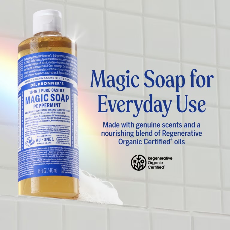 Dr Bronner’s 18-in-1 pure castile Magic soap peppermint 473ml