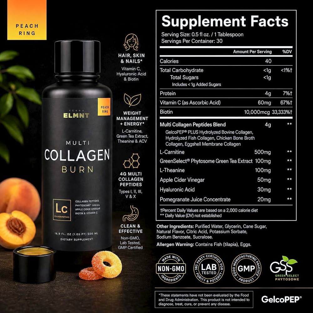 Terra Elmnt multi liquide collagen for women burn gout peche 450ml