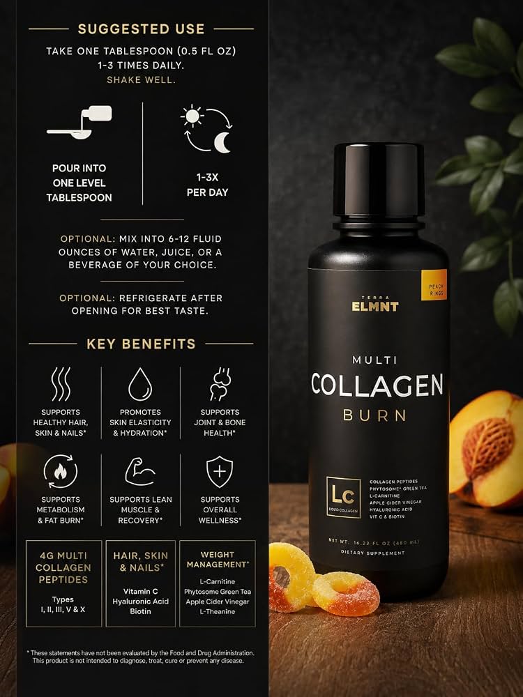 Terra Elmnt multi liquide collagen for women burn gout peche 450ml