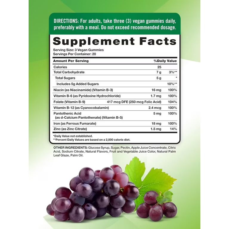 Nature’s truth essential Iron vitamine B, Zinc 120 gummies
