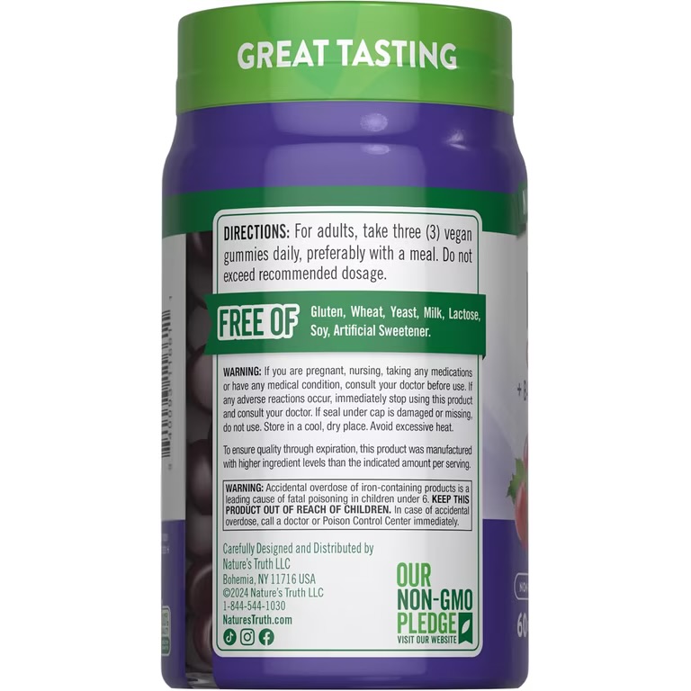 Nature’s truth essential Iron vitamine B, Zinc 120 gummies