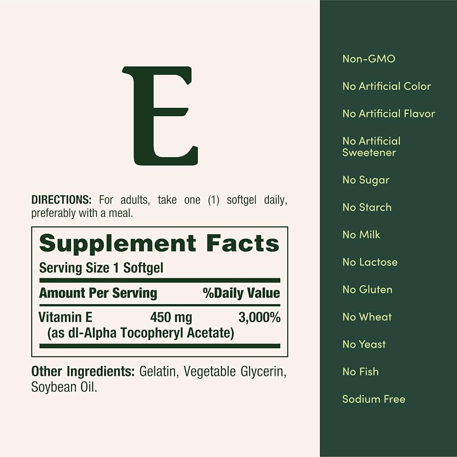 NATURE'S BOUNTY VITAMINE E 450MG 1000 IU DL ALPHA 60 SOFTGELS