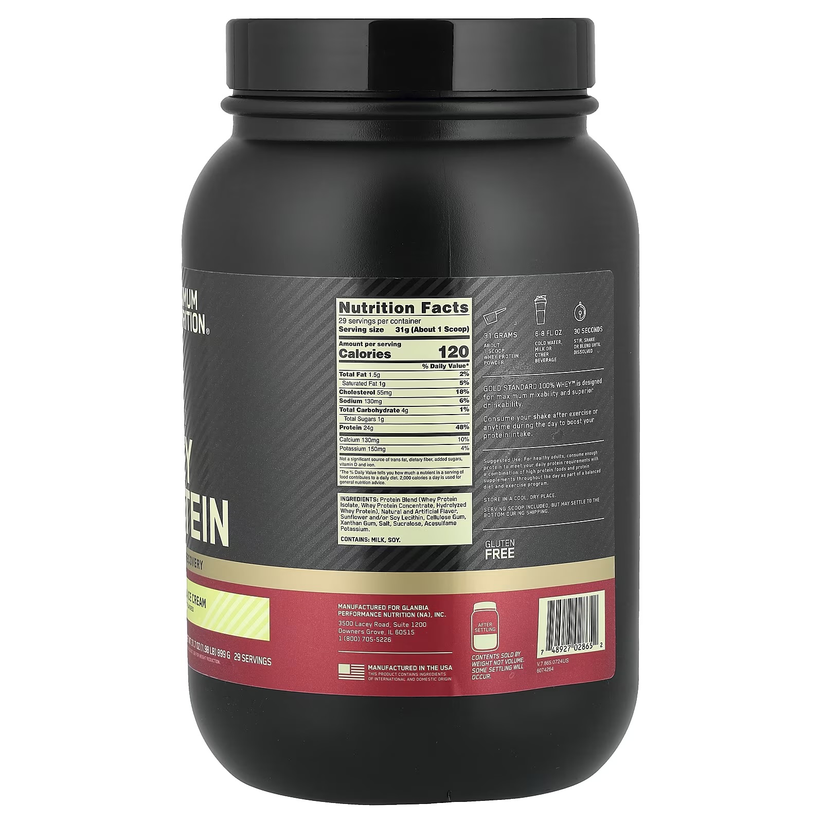 Optimum nutrition gold standard 100% whey protein vanilla ice cream 899gr