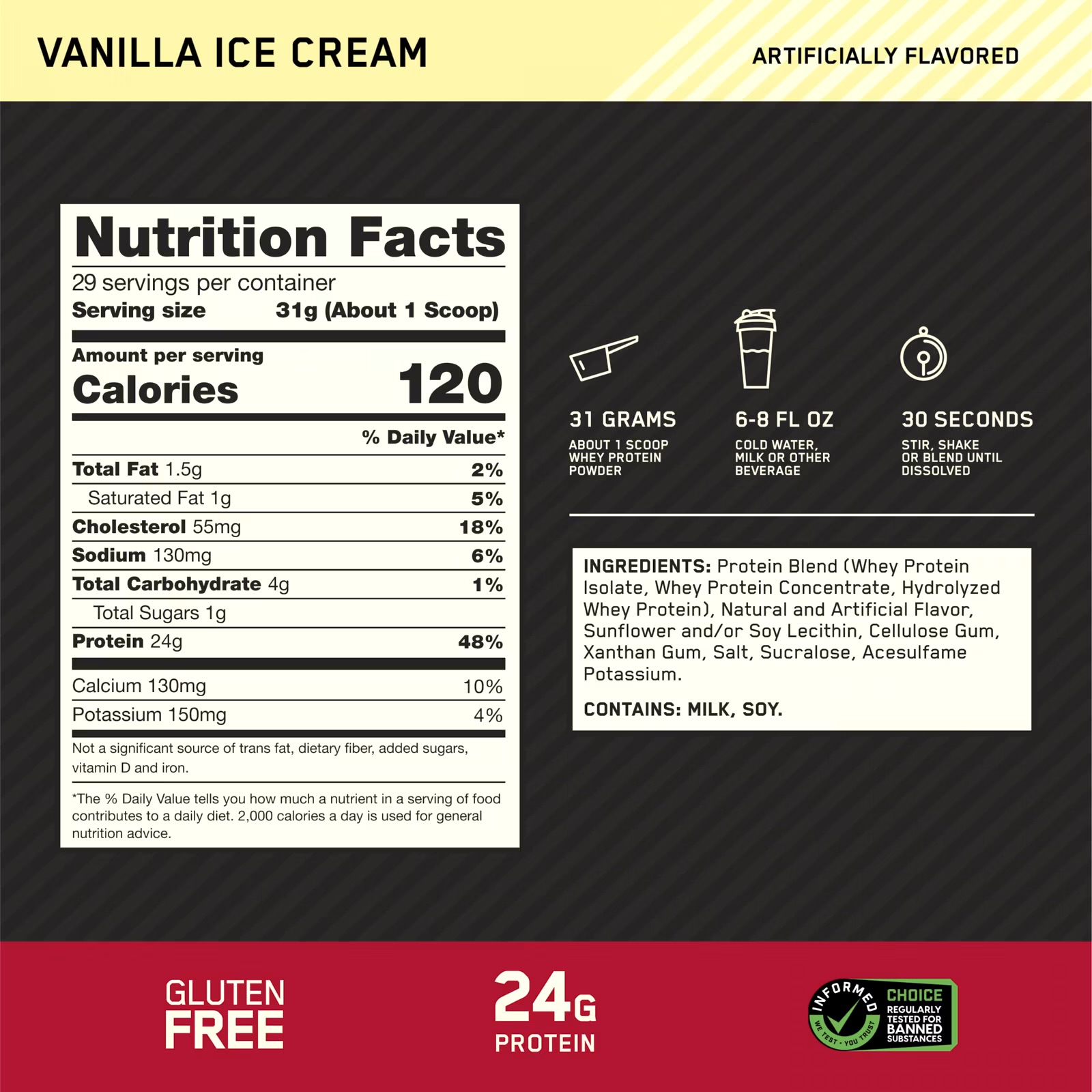 Optimum nutrition gold standard 100% whey protein vanilla ice cream 899gr