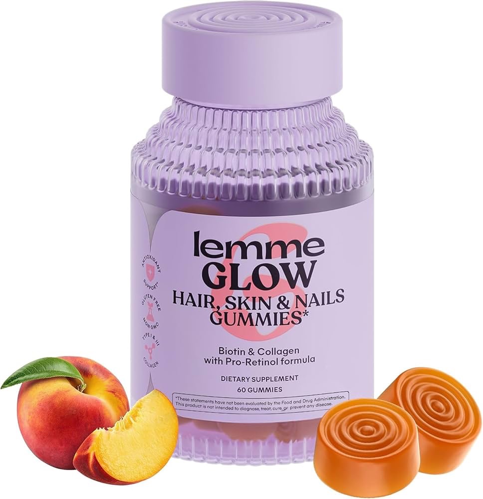Lemme Glow hair skin nails 60 gummies biotin&collagen with pro-retinol formula 8