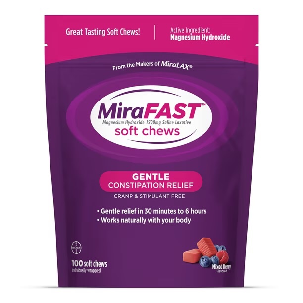Mira fast soft chews gentle constipation relief, cramp&stimulant free 100 chews 5